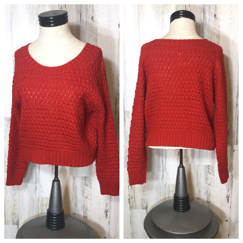 Estam Small Red Crop Knit Sweater NWT